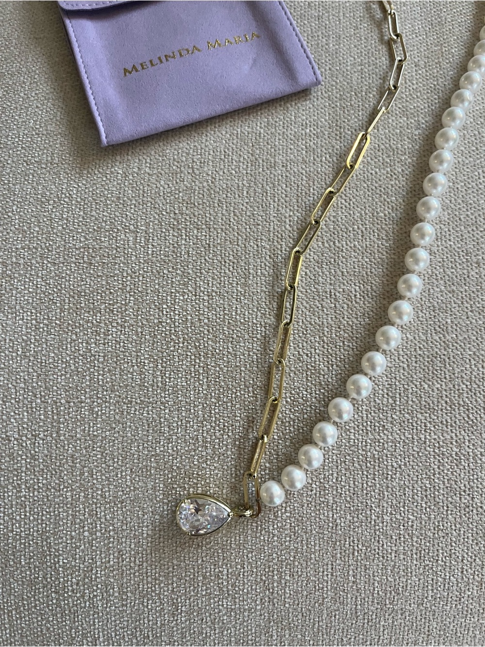 Melinda Maria Savanna Half Chain Pearl Necklace with Detachable Teardrop 30” - Picture 4 of 5